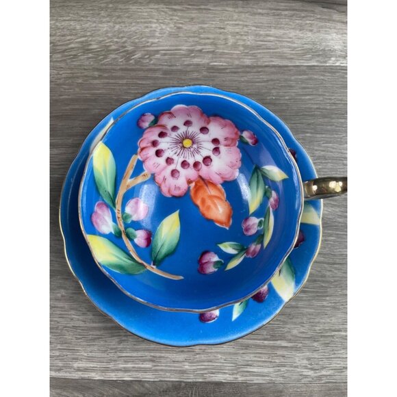 Teacup and Saucer Blue and White Floral Made in Occupied Japan - Picture 2 of 8